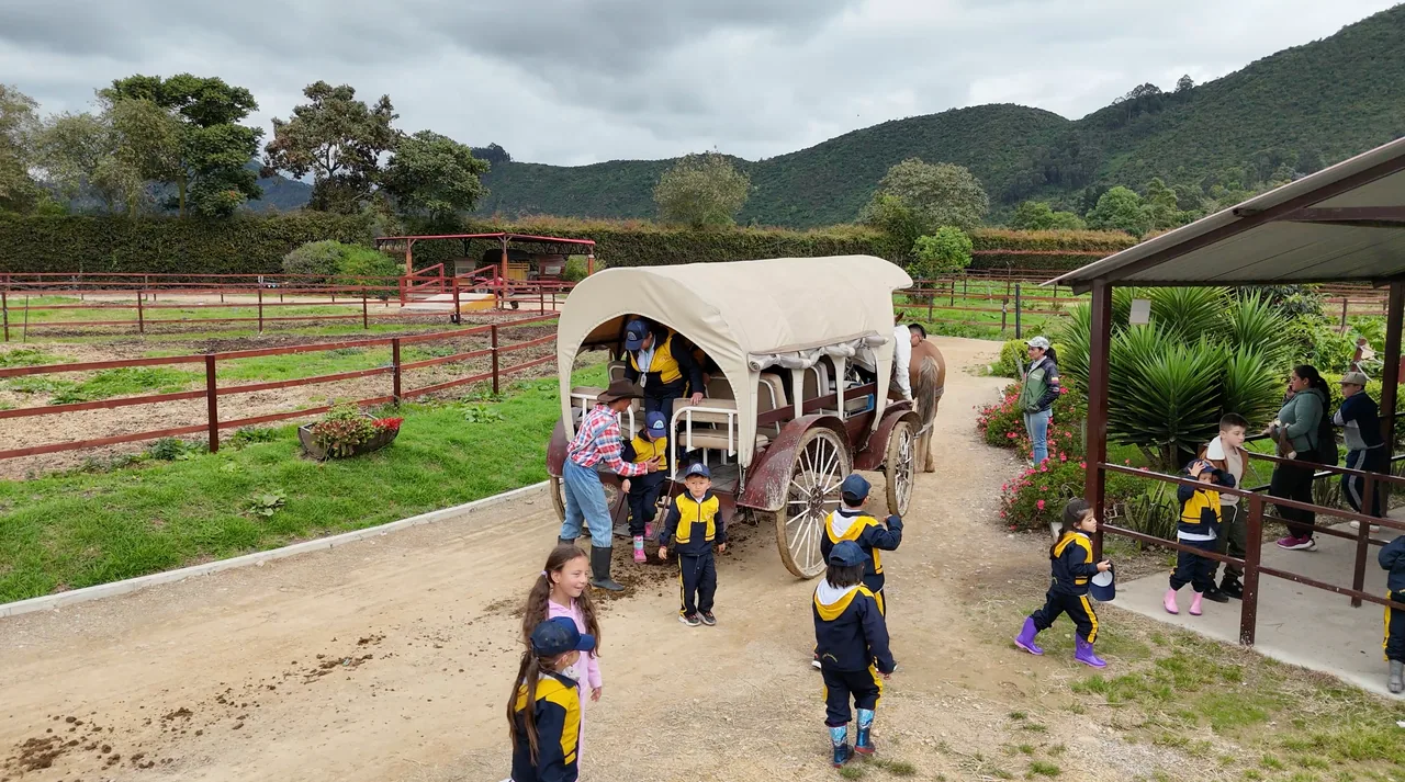Group of students beside a carriage at the park