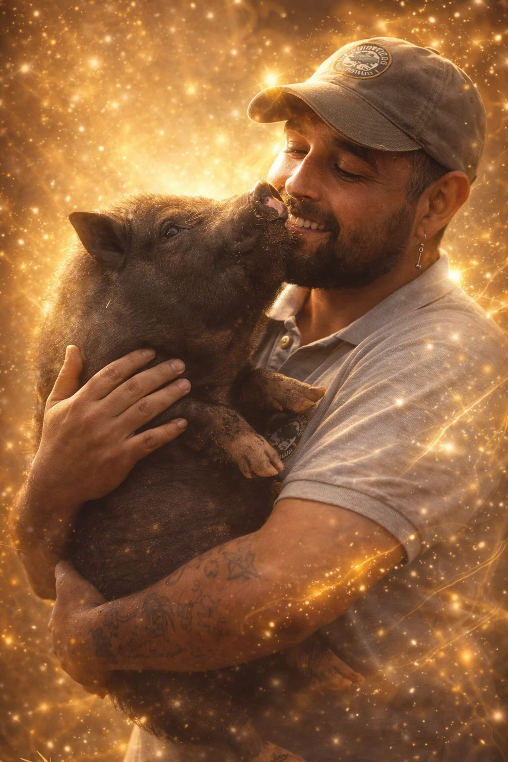 Encuentro entre un integrante de Faunáticos y un cerdito